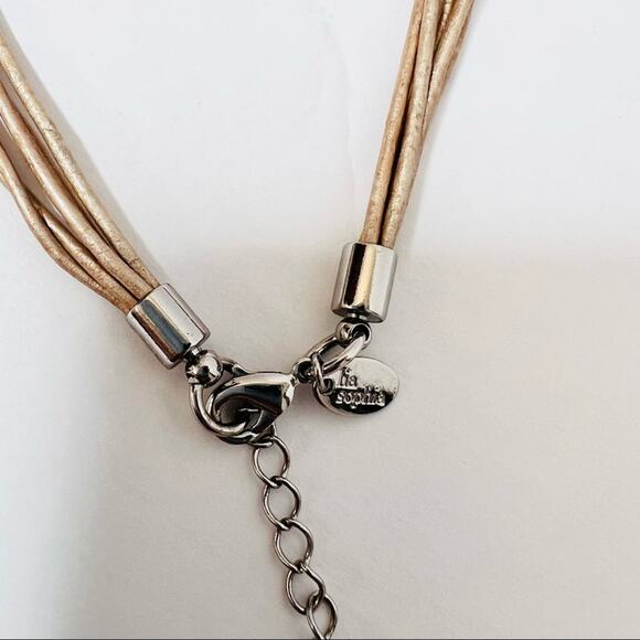 Lia Sophia Cobble Hill Necklace Multi Strand Beige Cord Silver Tone Adjustable - Picture 3 of 4